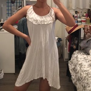 White ruffle halter top bikini cover up dress